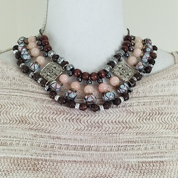 Custom Made Pink/Brown Statement Necklace. - Picture 1 of 4